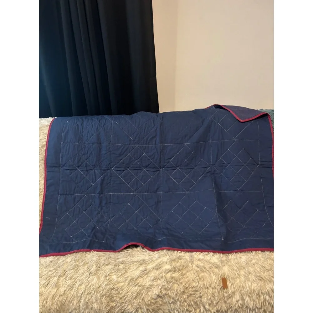 Handmade Vintage Patchwork Quilt Navy Red Purple Plaid Geometric Diamond 68x46